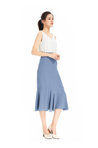 Blue Gray Fishtail Summer Skirts For Women With Pockets