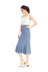 Blue Gray Fishtail Summer Skirts For Women With Pockets