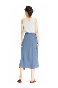 Blue Gray Wrap Skirt Drawstring Midi Skirt Summer Chiffon Beach Skirt