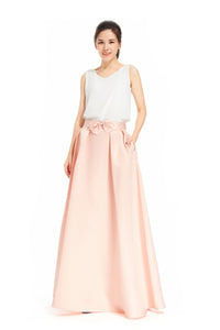 Party Wedding Invitations Pink Nude Red Grey Fuchsia Wedding Long Skirt Pleated Full Maxi Skirt With Pockets
