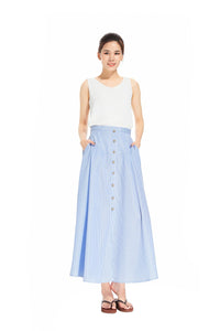 High Waisted Skirt / Summer Skirt / Stripe Skirt / Elegant Casual Skirt With Pockets