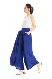 High Waist Wide Leg Pants Chiffon Plus Size Pants For Women With Pockets