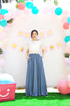 Dusty Blue High Waist Floor Length Long Skirt Flowy Chiffon Maxi Skirt With Pockets For Party, Event, Wedding, Bridesmaids ,Gift (108)