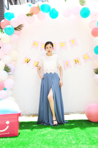 Dusty Blue Sexy Split Leg Skirt /Formal Chiffon Maxi Skirt With Slit/A-line Long Floor Length Skirt/High Waist Skirts  P308