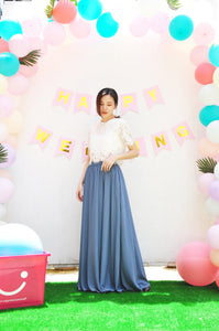 Dusty Blue High Waist Floor Length Long Skirt Flowy Chiffon Maxi Skirt With Pockets For Party, Event, Wedding, Bridesmaids ,Gift (108)