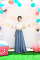 Dusty Blue High Waist Floor Length Long Skirt Flowy Chiffon Maxi Skirt With Pockets For Party, Event, Wedding, Bridesmaids ,Gift (108)