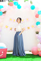Dusty Blue High Waist Floor Length Long Skirt Flowy Chiffon Maxi Skirt With Pockets For Party, Event, Wedding, Bridesmaids ,Gift (108)