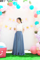 Dusty Blue High Waist Floor Length Long Skirt Flowy Chiffon Maxi Skirt With Pockets For Party, Event, Wedding, Bridesmaids ,Gift (108)