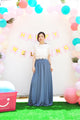 Dusty Blue High Waist Floor Length Long Skirt Flowy Chiffon Maxi Skirt With Pockets For Party, Event, Wedding, Bridesmaids ,Gift (108)