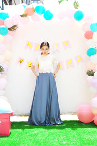 Dusty Blue Sexy Split Leg Skirt /Formal Chiffon Maxi Skirt With Slit/A-line Long Floor Length Skirt/High Waist Skirts  P308