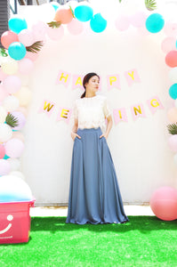 Dusty Blue Sexy Split Leg Skirt /Formal Chiffon Maxi Skirt With Slit/A-line Long Floor Length Skirt/High Waist Skirts  P308
