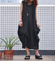 Black casual dress loose fitting long maxi linen dress (80370)