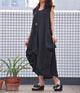 Black casual dress loose fitting long maxi linen dress (80370)