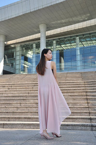Nude Pink Plus Size Dress Vest Dress Irregular Summer Long Chiffon Dress (117), #25