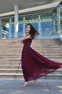 Strappy Chiffon Maxi Dress One-piece Bridesmaid Dress Summer Bodice Wedding Dress (137), #126