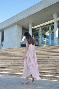 Nude Pink Plus Size Dress Vest Dress Irregular Summer Long Chiffon Dress (117), #25