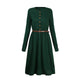 Black/Green Women Long Sleeve Knitted Autumn Winter Dress With Belt